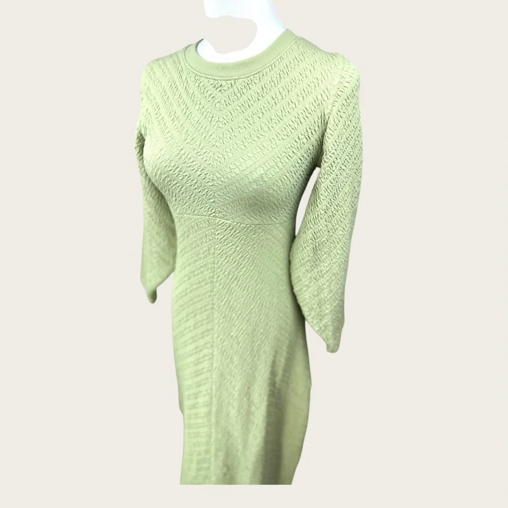 Free People Gabby dried aloe  Long Sleeve Crew Neck‎ keyhole back midi Dress
